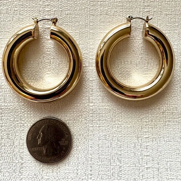 14K Gold Plated Chunky Hoops - Picture 4 of 7